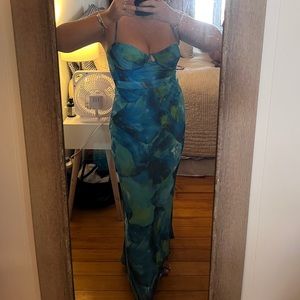 Blue and Green Floral Midi Dress